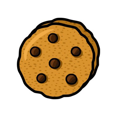 Lezzetli görünen tek bir çikolatalı kurabiyenin vektör çizimi, titizlikle detaylandırılmış, desenli bir yüzey ve koyu çikolata parçacıklarıyla, çizgi film tarzında sunulmuş..