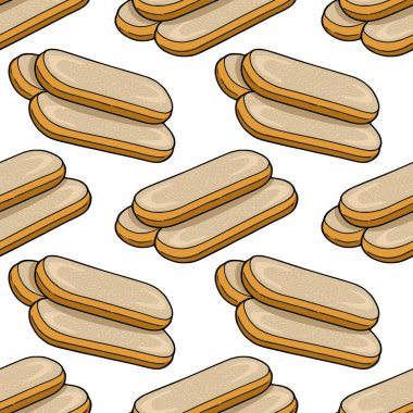 Elle çizilmiş bej ekmek dilimlerinin kusursuz vektör şablonu, iki deste halinde düzenlenmiştir, fırın markalaşması için eğlenceli, hafif biçimsiz bir tasarım ile.