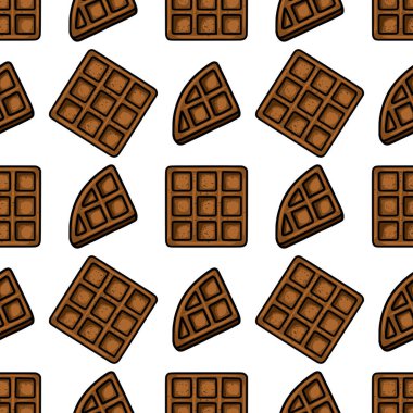 Kahverengi waffleların kusursuz vektör deseni, tüm kareler ve çeyrek dilimler içerir, lezzetli ve eğlenceli bir tasarım yaratır..