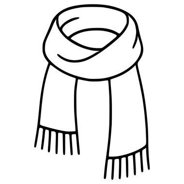 Moda veya kış temalı tasarımlar için mükemmel, minimalist siyah çizgili püsküllü bir eşarbın şık vektör çizimi.