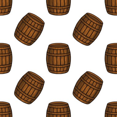 Kahverengi ahşap varillerin kusursuz vektör deseni, kırsal ve büyüleyici bir illüstrasyon Oktoberfest veya bar temaları için mükemmel, ayrıntılı ahşap doku ve tekrarlayan bir tasarım içerir..