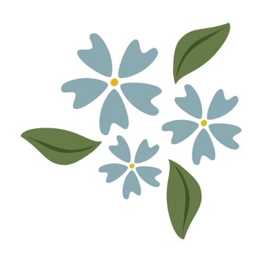 Şekillendirilmiş mavi çiçekler ve yeşil yapraklardan oluşan büyüleyici bir vektör çizimi tasarımlarınıza biraz zarafet katmak için mükemmel..