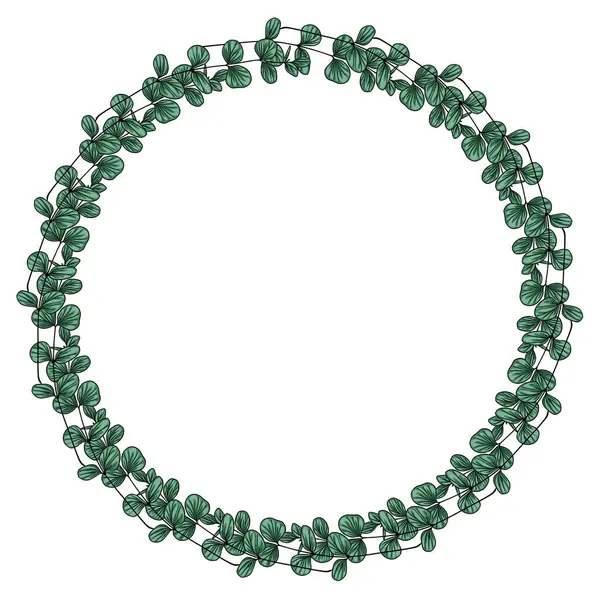 Ayrıntılı okaliptüs yapraklı zarif vektör yuvarlak çerçeve, düğün davetiyeleri, tebrik kartları veya botanik tasarımları için mükemmel..