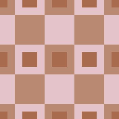 Açık pembe ve kahverengi karelerin ince etkileşimiyle kusursuz vektör deseni, minimalist ama sofistike bir geometrik tasarım yaratıyor..