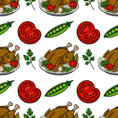 Canlı sebzelerle çevrili kızarmış bir hindiyi içeren, Şükran Günü ya da sonbahar temalı tasarımlar için mükemmel bir vektör..