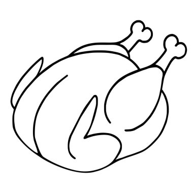 Yukarıdan bakıldığında kızarmış bir tavuğun basit bir vektör çizimi, Şükran Günü veya tatil temalı tasarımlar için mükemmel minimalist bir sanat tarzını sergiliyor..