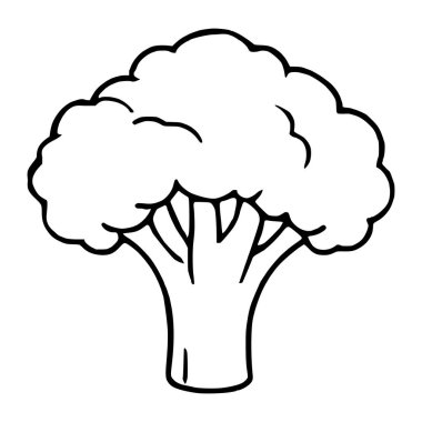 Tek bir brokoli çiçeğinin el çizimi bir tasviri, beyaz arka plana karşı koyu, siyah bir dış hat sergiliyor, basit ama detaylı tasarımı vurguluyor..