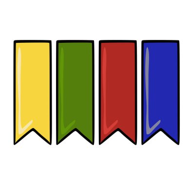 Dört renkli el çizimi flamanın vektör çizimi, her biri farklı canlı renkte: sarı, yeşil, kırmızı ve mavi, oyuncu, biraz kusurlu stil, neşeli bir t eklemek için mükemmel....