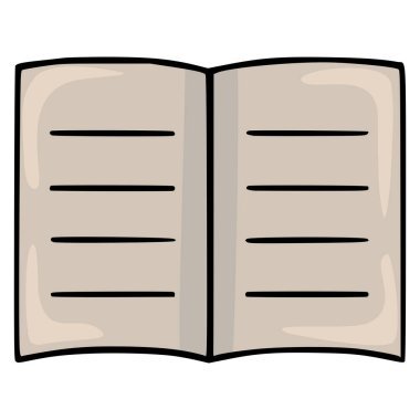 Bej sayfaları ve siyah çizgileri olan açık bir kitabın oyuncu vektör çizimi, çocuk kitapları veya eğitim materyalleri için basit ama büyüleyici bir tasarım öneriyor.