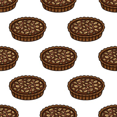 Fıstıklı çikolatalı tartların kusursuz vektör deseni, pastane paketleri, web sitesi tasarımı veya şenlikli arka planlar için mükemmel..