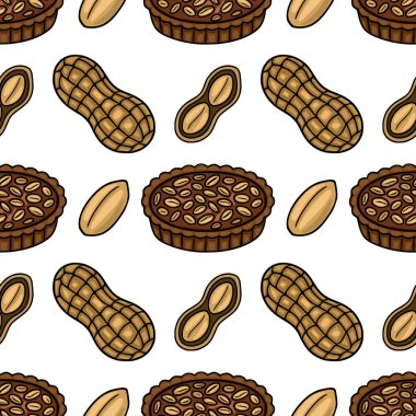 Lezzetli fıstık ezmeli tartlar ve kabuklu fıstıklardan oluşan kusursuz vektör deseni, ambalaj, tekstil ya da mutfak tasarımları için mükemmel..