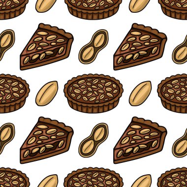 Lezzetli çikolatalı fıstık ezmeli ve fıstıklı kusursuz vektör deseni ambalaj, fırın markası ya da tatlı temalı tasarımlar için mükemmel..