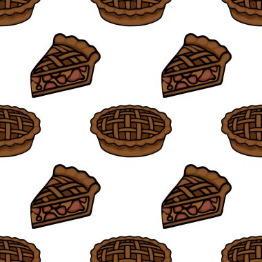 Tam ve dilimlenmiş kafes kabuklu kahverengi turtalar içeren kusursuz vektör deseni, sonbahar veya Şükran Günü temalı tasarımlar için mükemmel..