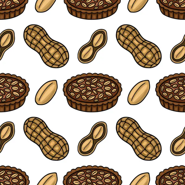 Lezzetli fıstık ezmeli tartlar ve kabuklu fıstıklardan oluşan kusursuz vektör deseni, ambalaj, tekstil ya da mutfak tasarımları için mükemmel..