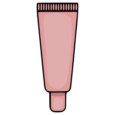 Kaburgalı ve pürüzsüz gövdeli pembe bir kozmetik tüpün, beyaz arka planda izole edilmiş, güzellik ürünleri ve cilt bakımını temsil eden minimalist vektör çizimi.