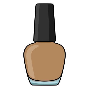 Siyah kapaklı nötr bir tırnak cilası şişesinin minimalist vektör çizimi, beyaz arka planda izole edilmiş, güzellik ve kozmetik ürünleri temsil ediyor..