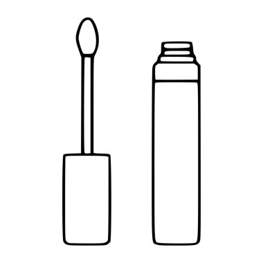 Uygulayıcı ve kapalı kapaklı, güzellik ve makyaj markası için mükemmel, açık ruj tüpünün minimalist siyah ve beyaz vektör çizimi.