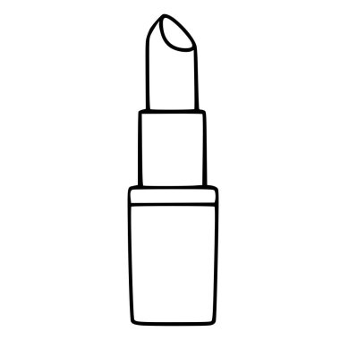 Açık ruj tüpünün, beyaz arka planda izole edilmiş, eğik uçlu, minimalist çizgi çizgisi sanat vektörü çizimi.