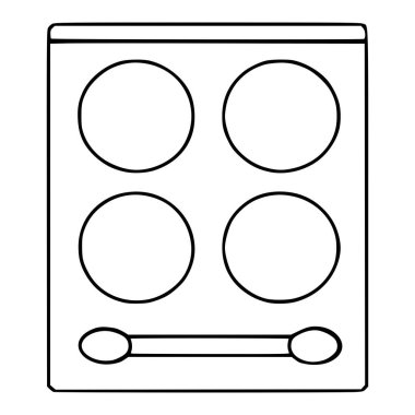 Merkezi kontrol düğmesi olan dört ocaklı bir ocağın minimalist vektör çizimi.