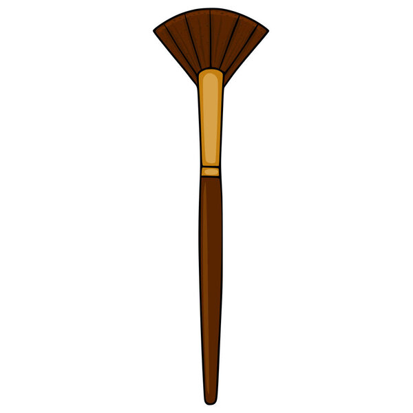 Одна стилизованная векторная иллюстрация кисти вентилятора с коричневой ручкой и щетиной, изолированная на белом фоне.