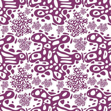 Kusursuz soyut organik şekiller vektör desenleri derin mor ve beyaz hücresel motifler.