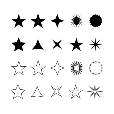 Yıldız Koleksiyonu seti. Yıldız simgesi. Modern düz stildeki yıldızlar
