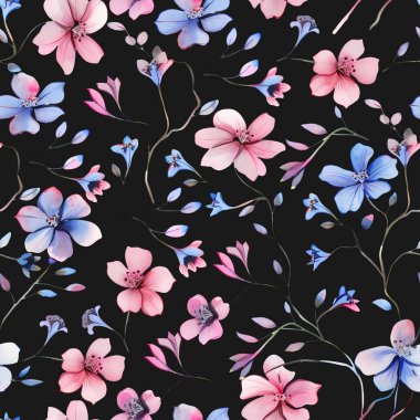 Çiçeklerle suluboya desenli güzel çiçek deseni