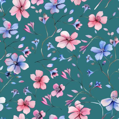 seamless pattern with watercolor flowers, vector illustration