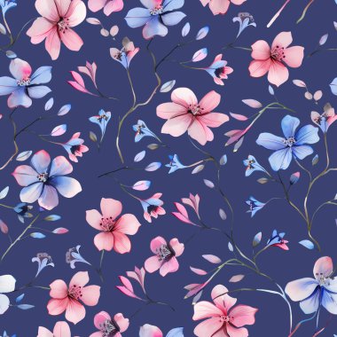 Çiçeksiz suluboya desen. Renkli çiçekler