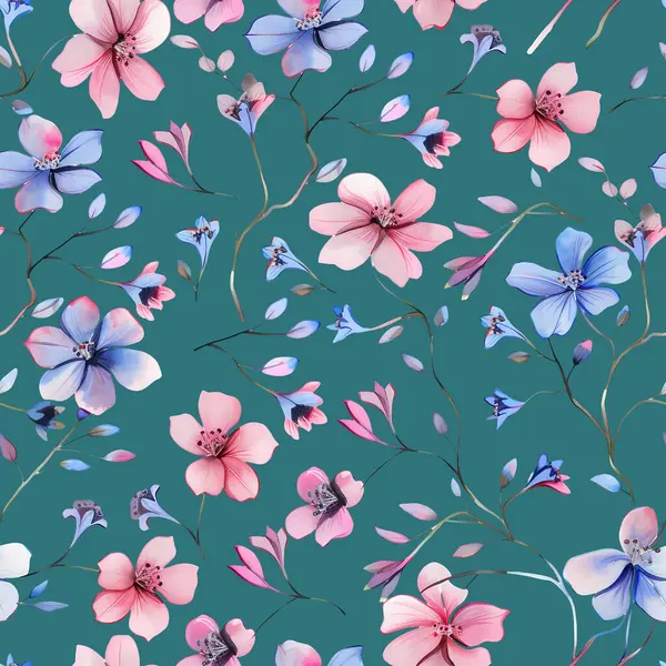 seamless pattern with watercolor flowers, vector illustration