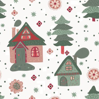 Noel ağacı ve hediyelerle kusursuz desen