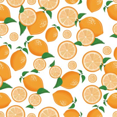 Beyaz arka planda portakal dilimlerinin limonsuz deseni.