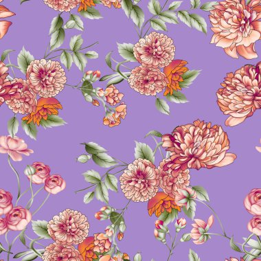 Suluboya çiçekli kusursuz çiçek deseni, resimleme