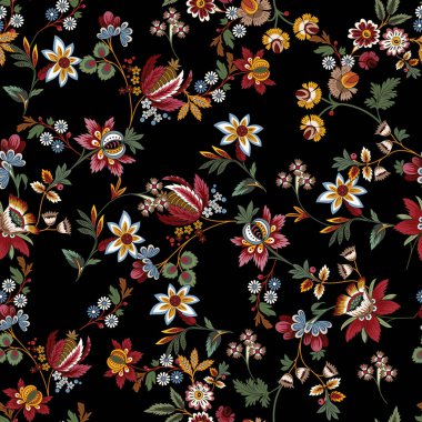 Çiçekli kusursuz desen, vektör illüstrasyonu