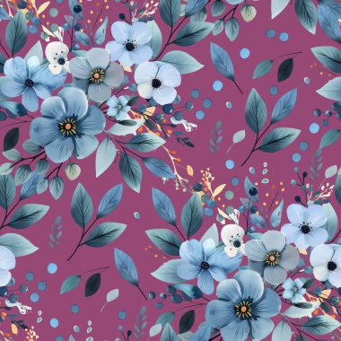 Çiçeklerle kusursuz desen. Kumaş, tekstil, duvar kağıdı, ambalaj kağıdı, baskı için vektör çizimi