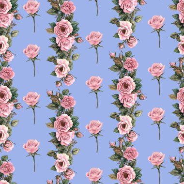 Pembe ve beyaz çiçekli suluboya desenli