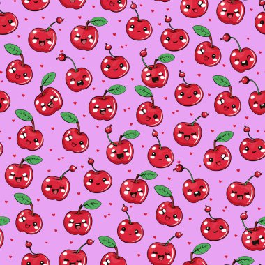 Kırmızı elmalar ve kirazlarla kusursuz desen