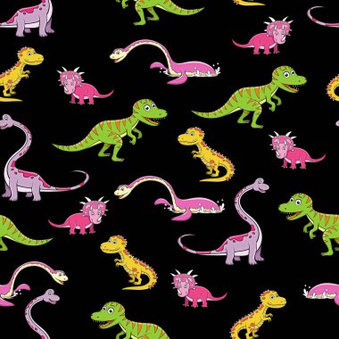 Şirin karikatür dinozorlarının kusursuz desenlerinin çizimi