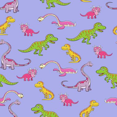 Şirin dinozor deseni. Elle çizilmiş karalama çizimi.