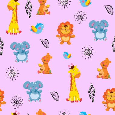 Sevimli çizgi film hayvanlarıyla kusursuz desen.