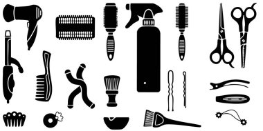 Kuaför Icons set, karikatür tarzı