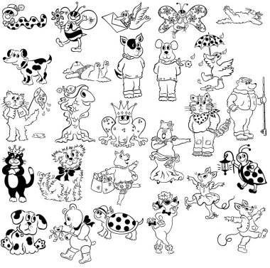 Bir grup hayvan ikonu, büyük bir çizgi film hayvan ve hayvan koleksiyonu.