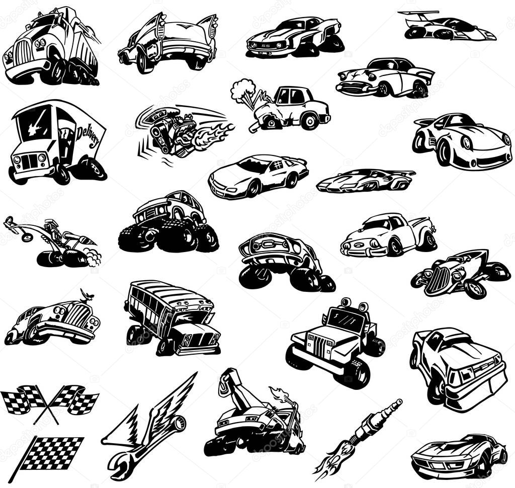 A collection of different types of vehicles, set of automobile vector