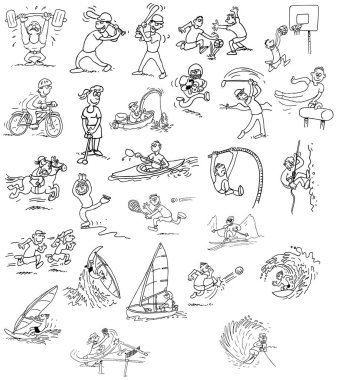 komik bir spor aktivitesinin karikatür vektör çizimi.