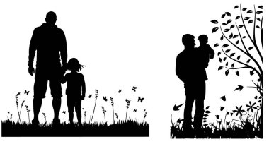 Aile silueti parkta yürüyor..