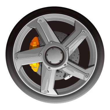 Vector araba tekerleği. Arka tekerlek. Fren yastıkları. Ses düzeyi tekerleği