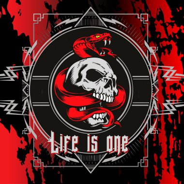 Skull vector poster, logo, background, tattoo. Life is one. clipart