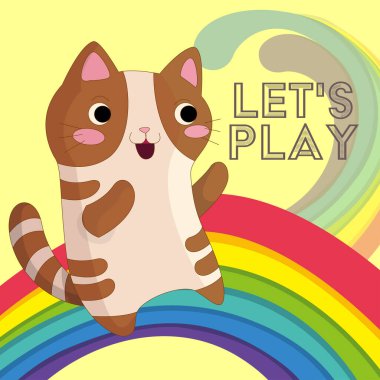 Gökkuşağı vektöründeki komik kedi