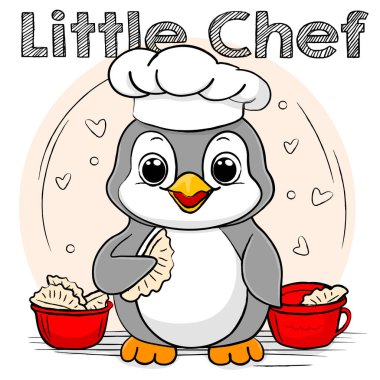 Cartoon vector character Penguin Chef makes dumplings clipart