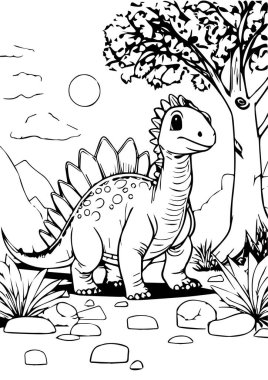 Gülümseyen Stegosaurus Renklendirme Sayfası - Güneşli Ormandaki Şirin Dinozor